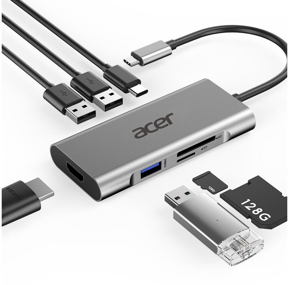 Acer 7in1 Dongle Adapter USB TypeC zu 1x HDMI, 3x USB 3.0 , SD&TF